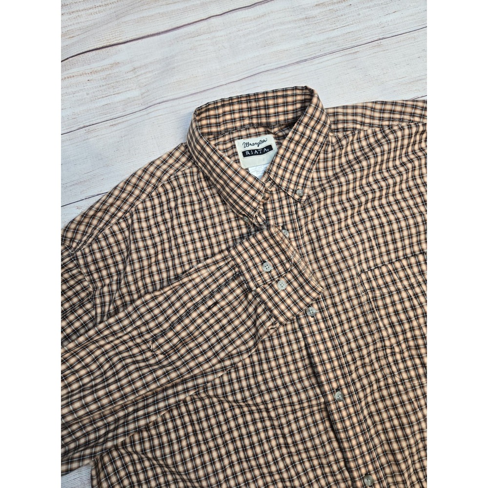 Wrangler Riata Men's XL Brown Multicolor Plaid Long Sleeve Button Down Shirt
